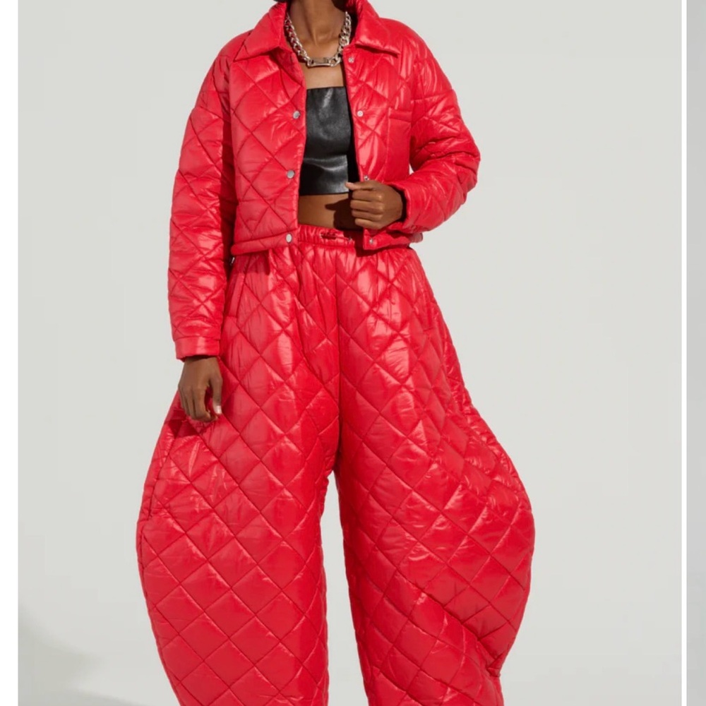Red Quilted Cropped Jacket - Picture 6 of 6